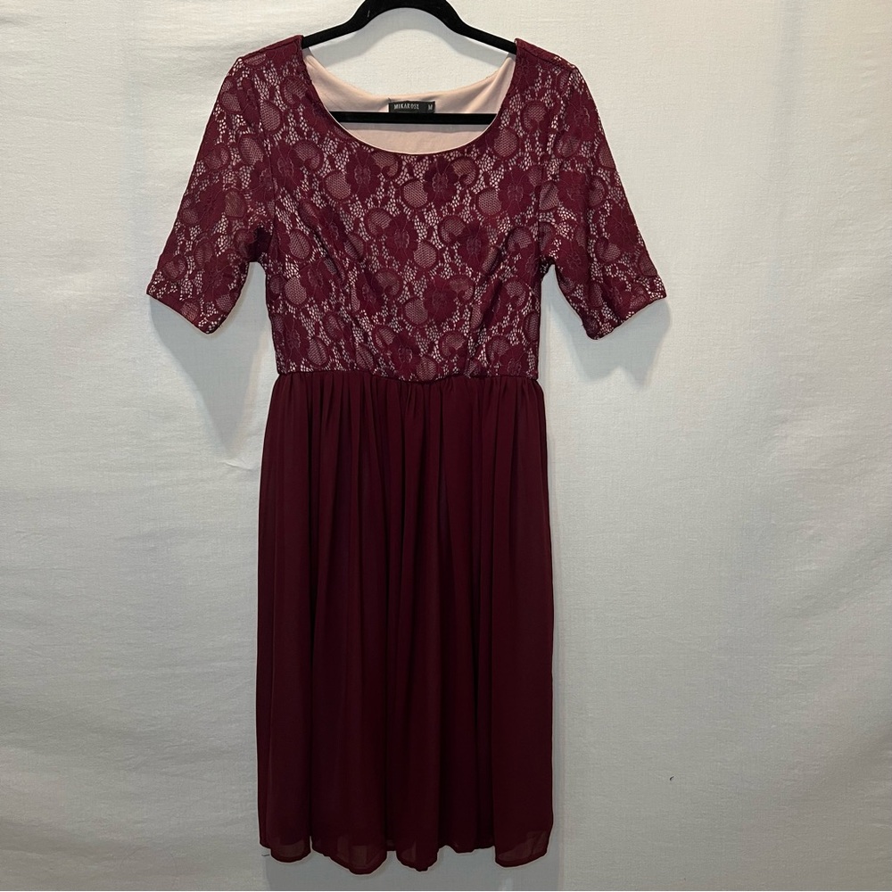 MIKAROSE, Women's Burgundy Lace Dress, Size Medium